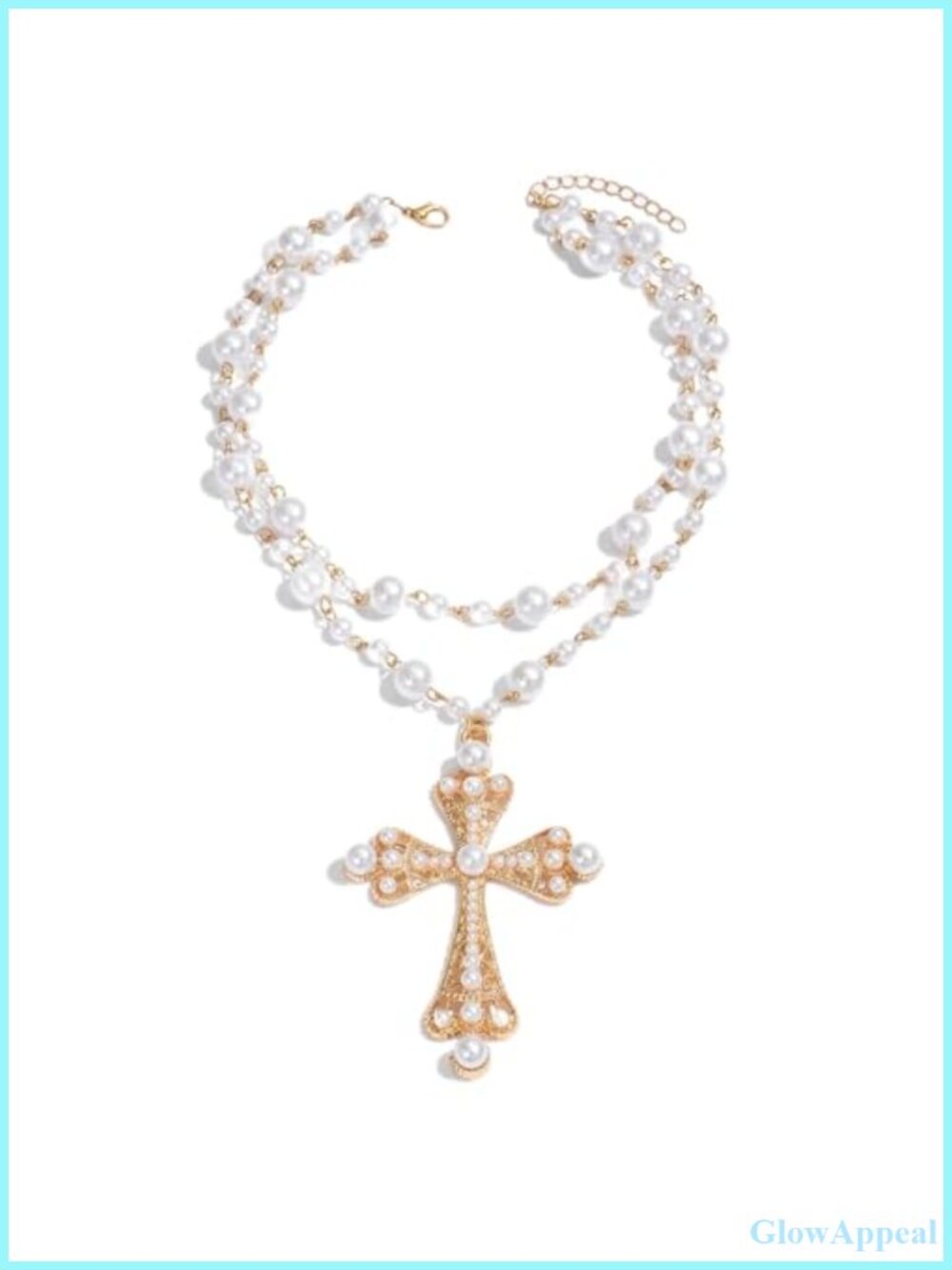 Gothic Pearl Cross Pendant Necklace Chunky Long Crucifix Dangle Chain
